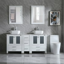 Wonline 60" Bathroom Vanity Wood Cabinet Double Ceramic Sink W/ Mirror White