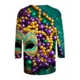 thumbnail image 5 of Craaazy Women's Mardi Gras Sweatshirt Casual Carnival Print Crew Neck Shirts 3/4 Sleeve Loose Tops Gifts, 5 of 6