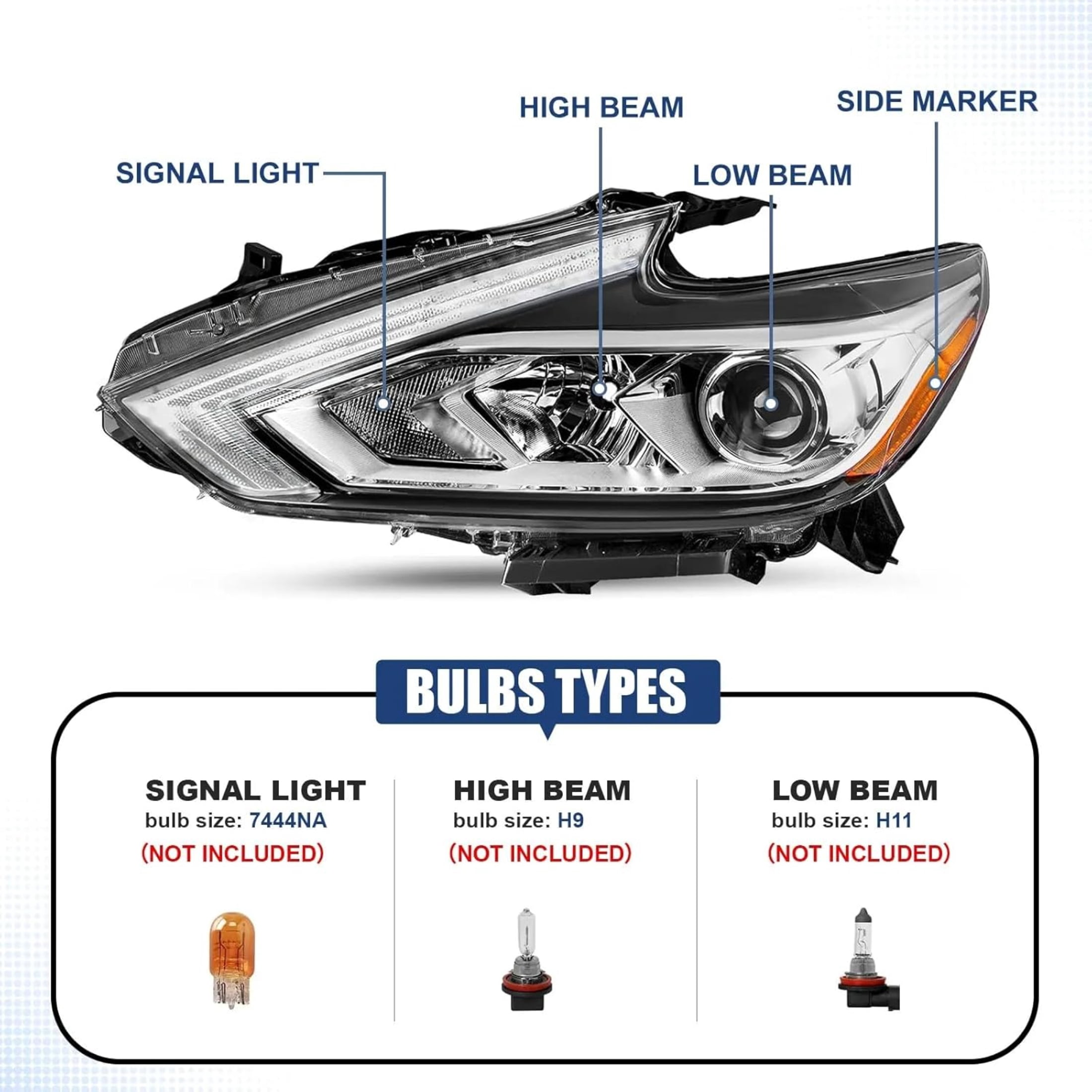 HOUGEET Halogen Headlight Assembly Fit for 2016-2018 Nissan Altima Headlamp Driver 1pc