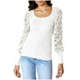 thumbnail image 1 of FAIWAD Womens Tops Lace Square Neck Patchwork Lantern Long Sleeve Tops Solid Color Ribbed Casual Loose Tops, 1 of 7
