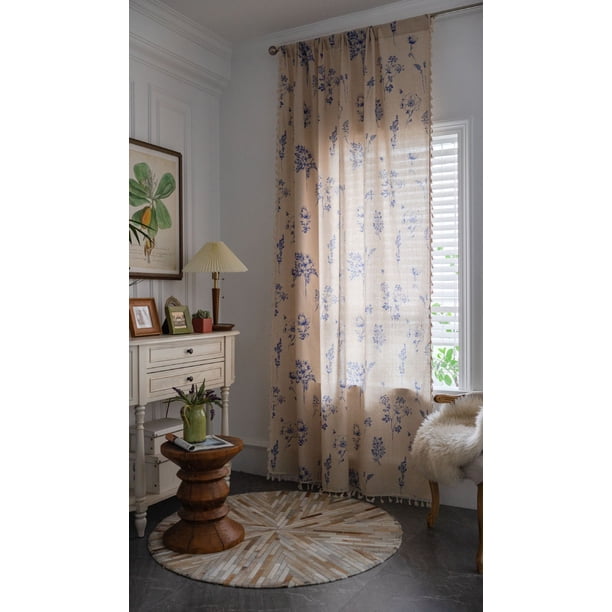 Cortinas semitransparentes con estampado digital, diseño floral azul, gasa vertical y suave, textura de lino, equilibrio de privacidad, cortinas de tul para salón de villa, dormitorio, 1 panel de 52.4 x 71.7 in Rojo Verde
