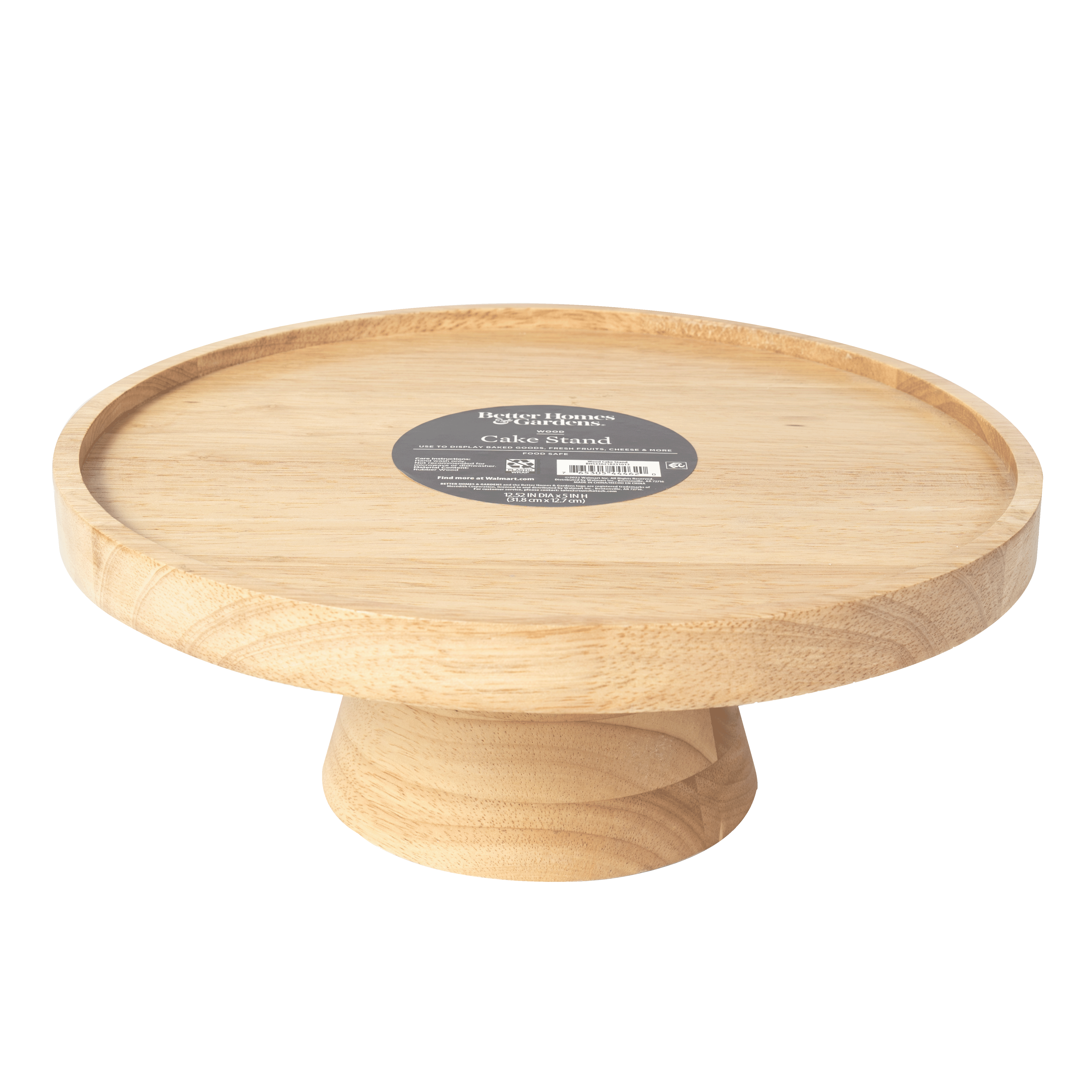(2 pack) Better Homes & Gardens Rubber Wood Cake Stand, 12.52IN Dia x 5IN H, 3.9 lb, Natural Wood Color