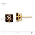 thumbnail image 2 of 14K Yellow Gold 7mm Square Smoky Quartz Earrings (8 X 8) Made In United States xe63sq, 2 of 4