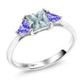 thumbnail image 2 of Gem Stone King 10K White Gold Sky Blue Aquamarine Blue Tanzanite 3-Stone Engagement Ring for Women | 0.84 Cttw | Princess 5MM | Trillion 3.5MM | Wedding Engagement Anniversary Promise Ring | Size 5.5, 2 of 5