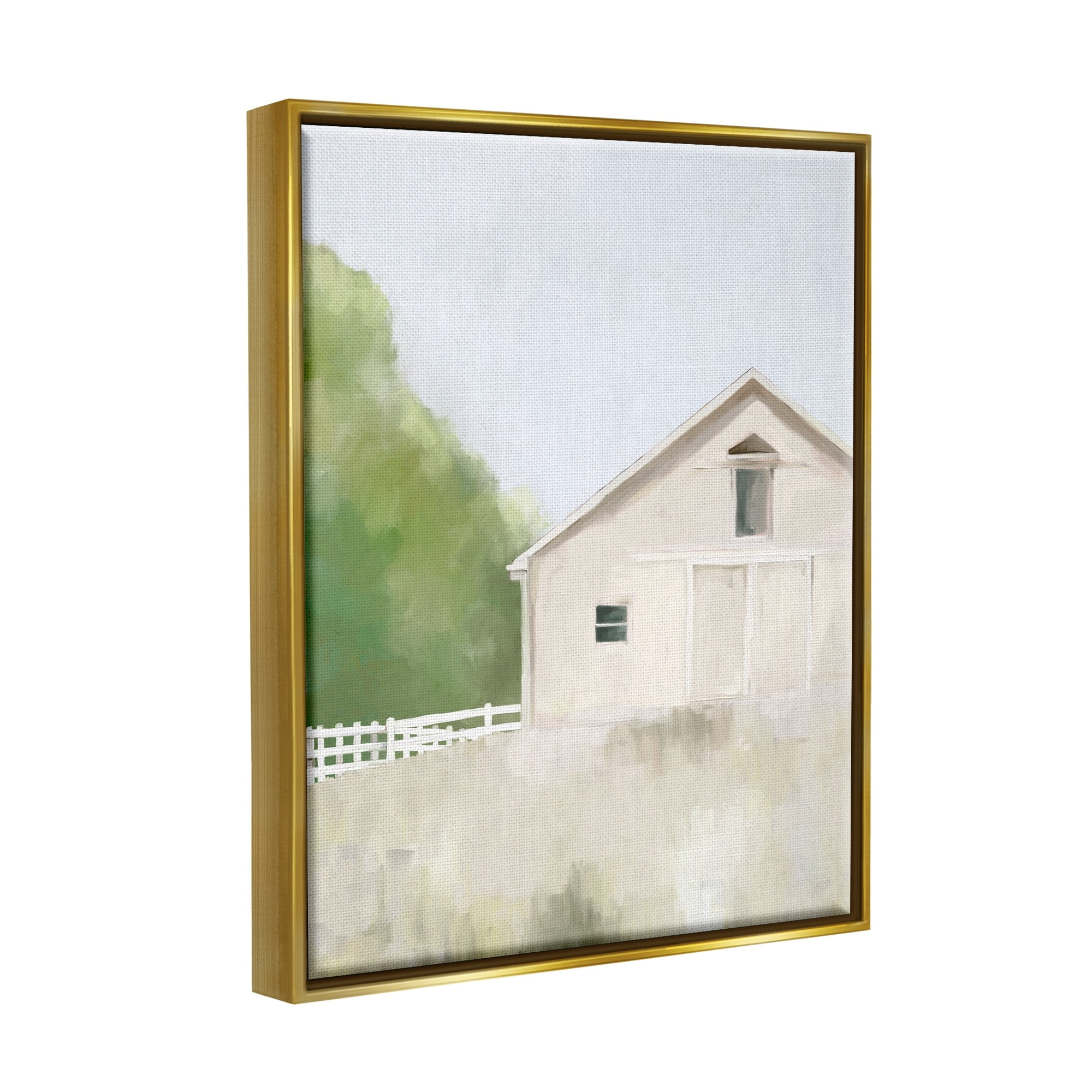 Stupell Industries Abstract Country Field Fenced Farmland Barn Painting Metallic Gold Floating Framed Canvas Print Wall Art, Design by Amy Hall