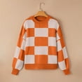 thumbnail image 2 of Womens Sweater Contrast Checkerboard Knitted Autumn Winter Loose Lazy Patchwork Sweaters Knitted Sweater Orange M, 2 of 5