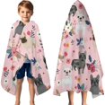 thumbnail image 3 of French Bulldog Dog Pattern with Pioneer Flower Hooded Bath Towel，60"x35" for Ages 3 To 12 Kids, Quick Dry Lightweight Soft Microfiber Hood Beach Towel Cover Up for Kids, 3 of 7
