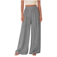thumbnail image 2 of Eiyaclvo Women Palazzo Pants Summer Boho Wide Leg High Waist Pleated Casual Lounge Pant Beach Travel Pants Vacation Trouser, 2 of 3