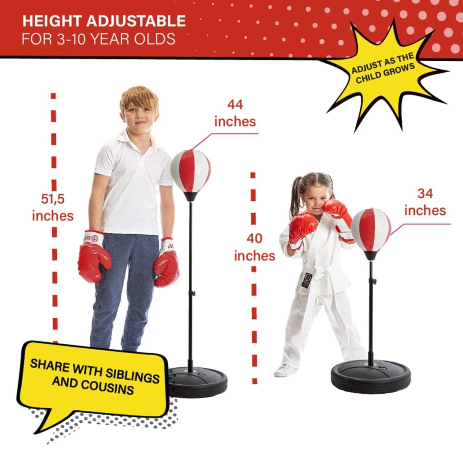 BJBSJSZ Boxing Bag Set Toy for Boys & Girls, Whoobli Punching Bag for Kids Incl Boxing Gloves | 3-10 Years Old Adjustable Kids Punching Bag with Stand