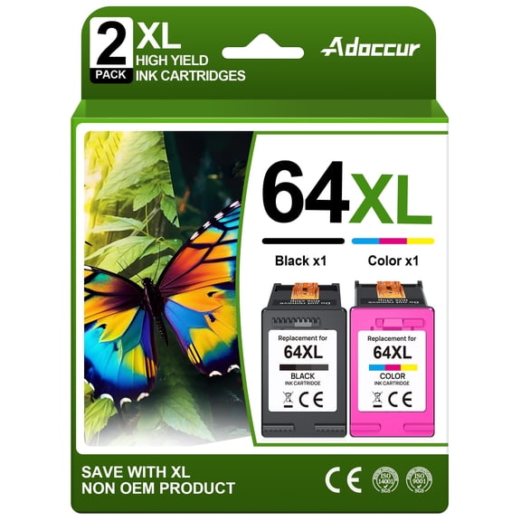 Cartucho de tinta Adocur 64XL de repuesto para HP 64 (paquete de 2)