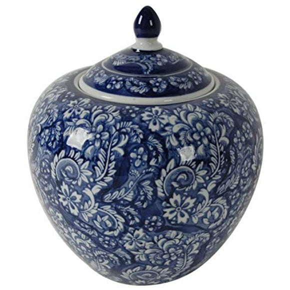 A&B Home 10 '' Pot en Porcelaine Antique Décoratif avec Couvercle Pot de Fleurs Jardinière Bleu et Blanc Vase Imprimé Floral Pièce Maîtresse