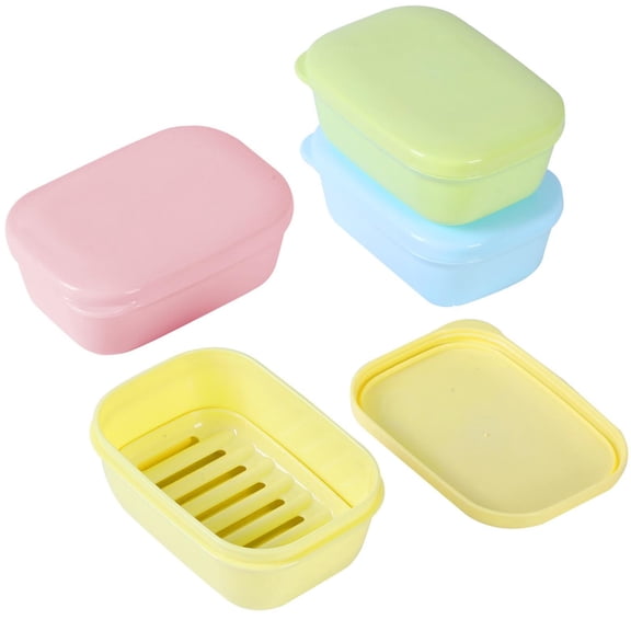 Soap Holder 4 Pack, Travel Soap Container with Lid, Portable Bar Soap Case, Period Kit Leakproof Soap Box with Perforations, Soap Dishes for Traveling, Camping, Gym (Four Color)