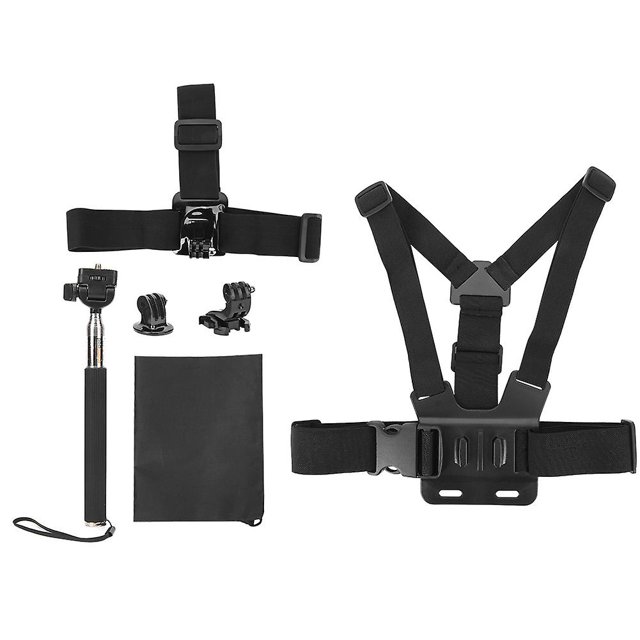 5 in 1 Universal Accessory Kit for GoPro Action Cameras, Head Strap Mount, Chest Harness and Selfie Stick