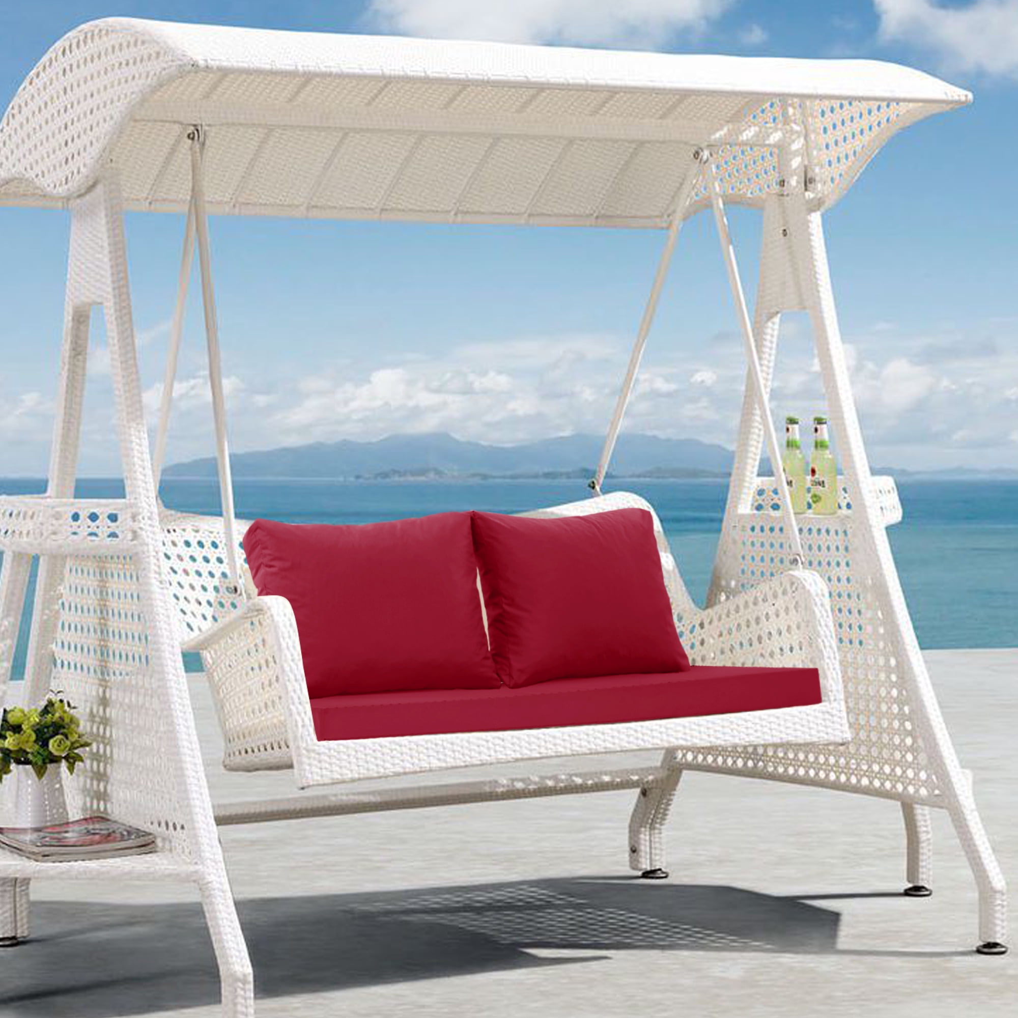 Outdoor Loveseat Cushions for Patio Furniture, Waterproof Weather & Fade Resistant Seat and Backrest Cushion Set with Removable Cover, 46 x 26 Inch, Red