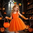 thumbnail image 2 of SUXIAN Toddler Summer Dress Halloween Short Sleeve Tutu Pumpkin Hat Carnival Fancy Party Outfit Girls Dresses Orange_001 7-8 Years, 2 of 8