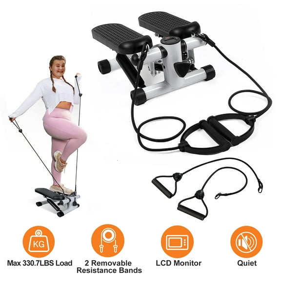 YUNOVA Mini Stair Stepper with Resistance Bands - Hydraulic Home Gym Equipment for Full Body Workout, 330lbs Capacity, LCD Monitor & Quiet Pedals, Portable Fitness Stepper for Office/Travel