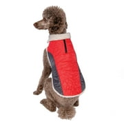 Vibrant Life Red Diamond-Quilted Jacket With Side Piecing and Zipper at Neck For Dogs and Cats, Size Medium