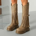 thumbnail image 3 of Winter Fall Studded Fringe Platform Wide Mid Calf Boots for Women Boho Ethnic Chunky Knee High Cowboy Cowgirl Riding Tall Boots, 3 of 7