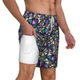 thumbnail image 2 of Balery Purple-Gold Triangles Mens Swim Trunks Swim Shorts for Men Quick Dry Inseam Beach Shorts with Compression Liner Pocket-Medium, 2 of 9