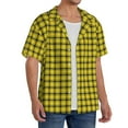 thumbnail image 2 of Yiaed Yellow Checkered Plaid Print Mens Casual Wrinkle Free Shirts Short Sleeve Button Down Summer Stretch Dress Shirt-X-Large, 2 of 5