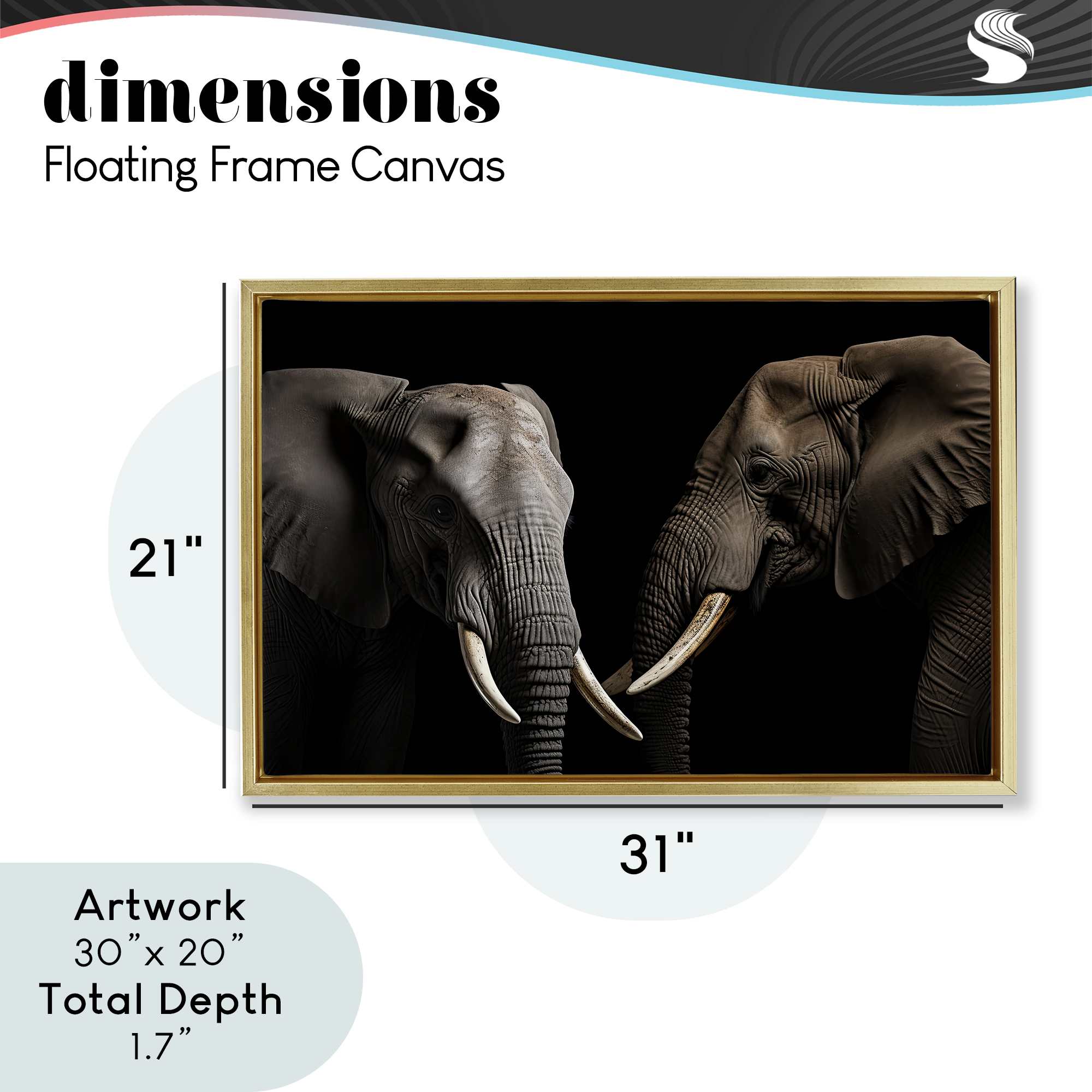 Pachyderm Elephant Pair Gold Framed Floater Canvas Wall Art, design by Decent Exposures