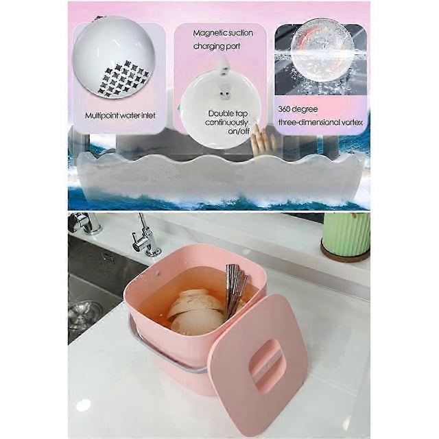 Mini Dishwasher 18W Rechargeable Household Electric Dishwasher Machine Portable Travel Ultrasonic Dishwasher Sink Red