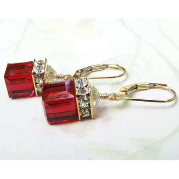 K-KED Fashion Silver Women Cubic Zirconia Wedding Engagement Earrings Delicate Jewelry A Pair-Ruby