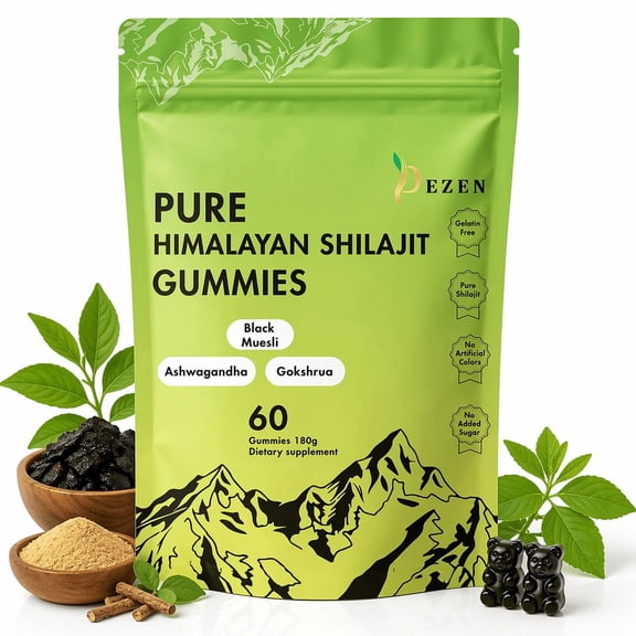DEZEN Pure Himalayan Shilajit Gummies 3000mg with Ashwagandha 60 Count 180g Healthcare Supplement for Immunity Boost
