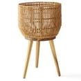 thumbnail image 2 of Better Homes & Gardens 13 Inch Round Brown Resin Rattan Planter & Stand with Acacia Wood Legs, 2 of 6