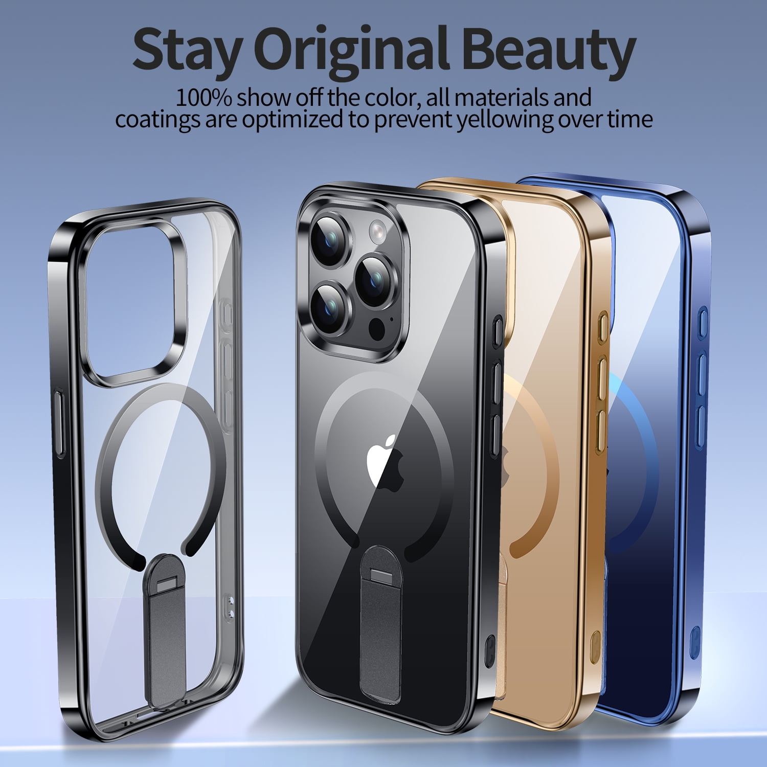 JETeacka Magnetic for iPhone 15 Pro Max Case Upgraded 360° Rotatable Invisible Kickstand Compatible with Mag-Safe Military Drop Protection Shockproof Non-Yellowing Clear Black