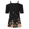 thumbnail image 5 of Hinvhai Women Summer Zipper V-Neck Short Sleeve Print Strapless T-Shirt Tops Blouses Black 10(XL), 5 of 5