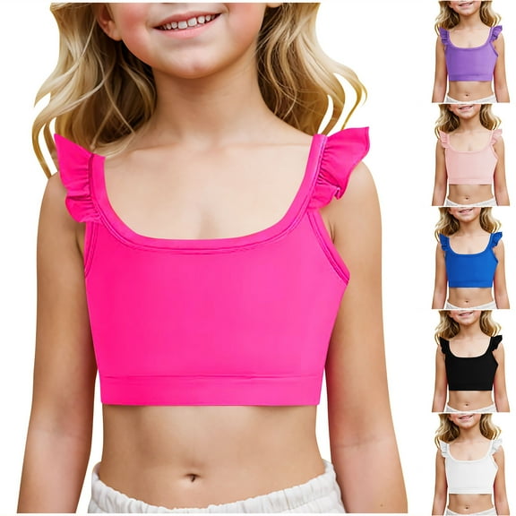 lcziwo Girls Training Bras Kids Cute Ruffle Sports Bra Summer Sleeveless Crewneck Dance Crop Tops Comfort Yoga Workout Tanks Black 110 Ofertas Relampago de Hoy