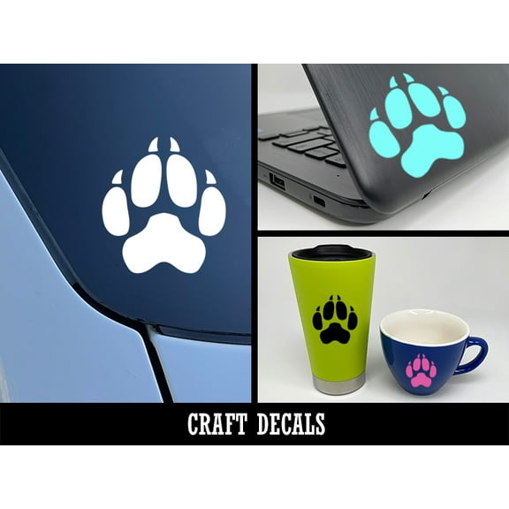 Wolf Coyote Paw Print Craft Vinyl Indoor Outdoor Decal Sticker - Silver - 5 Inch (Longest Side)
