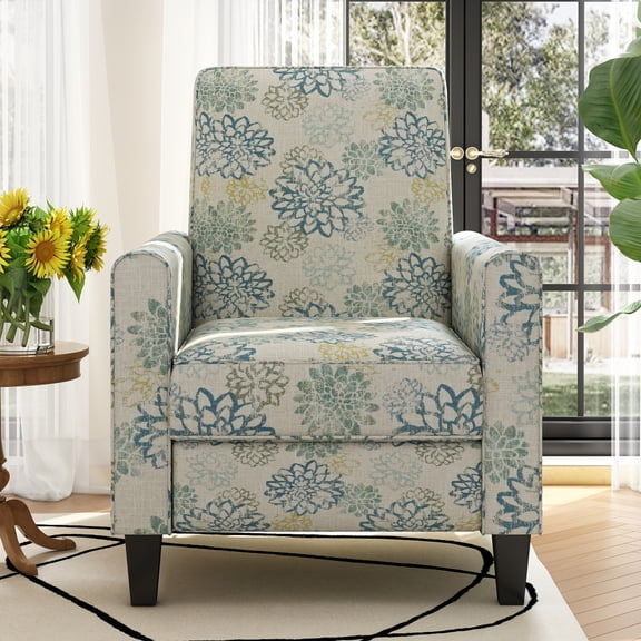 Push Back Recliner Chair Upholstered Recliner Armchair with Solid Rubber Wood Legs for Living Room and Bedroom
