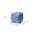 thumbnail image 3 of HomeRoots 17" Blue and White Polyester Cube Abstract Indoor Outdoor Pouf Ottoman, 3 of 7