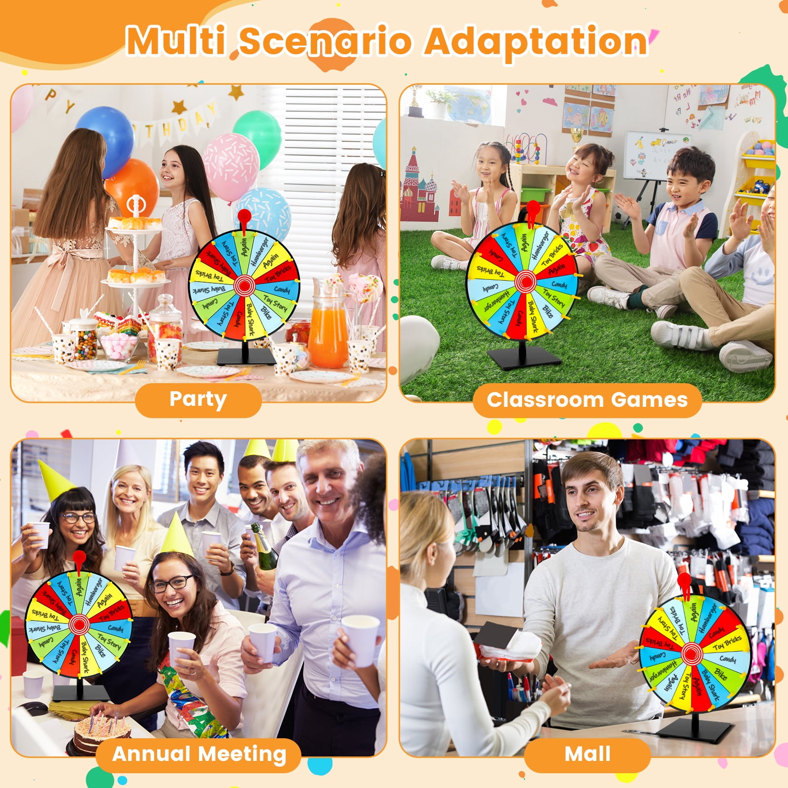 15 Grids Prize Wheel DIY Interactive Spin Wheel with Board Eraser and Pen Erasable Tabletop Roulette Spinner for Home Trade Show Carnival Party