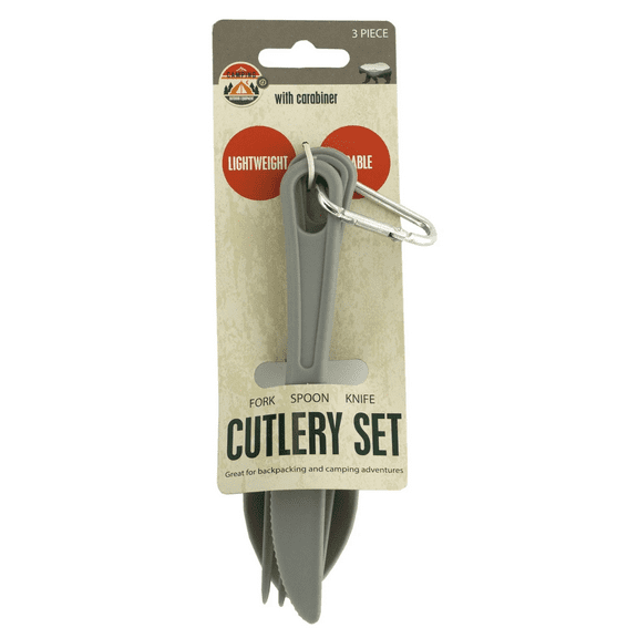 3 Pack 6 in Camping Cutlery Set, Lightweight, Durable Plastic Utensils for Backpacking, Camping Adventures with Metal Carabiner, Convenient and Compact, Utensils for Easy Carry, Gray