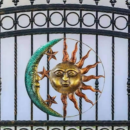 Soimiss 1 Pc Sun Moon Wall Hanging Garden Wall Decor Multi Metal Home Decoration