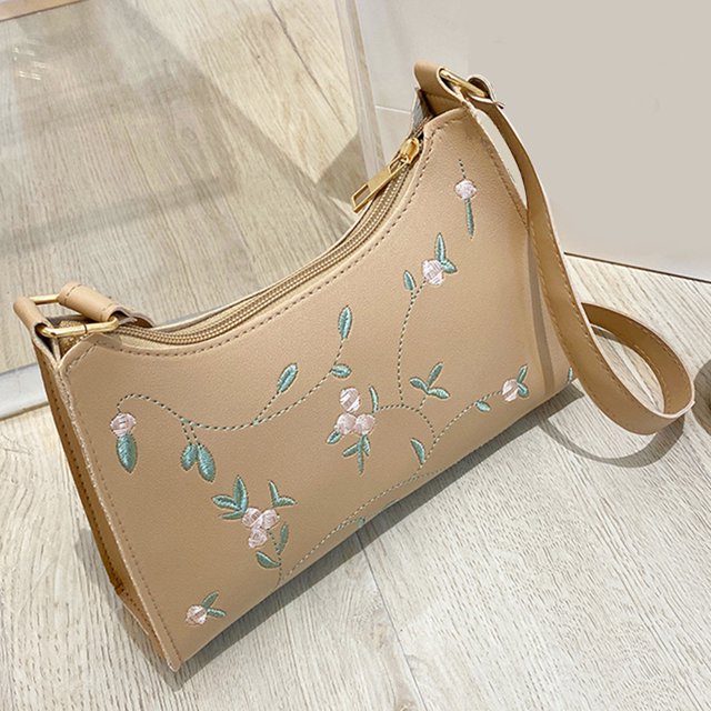 Bolso de mano para mujer, con costuras florales de encaje, 2023, de piel sintética, para mujer (caqui)