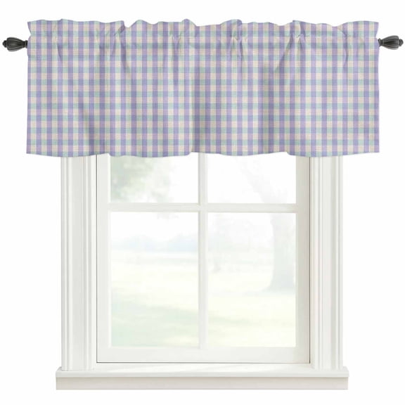Purple Buffalo Plaid Window Valance Curtain Linen Classic Checked Rod Pocket Valance for Windows Short Curtain for Living Room, Bedroom & Kitchen Window Decor 42x12in