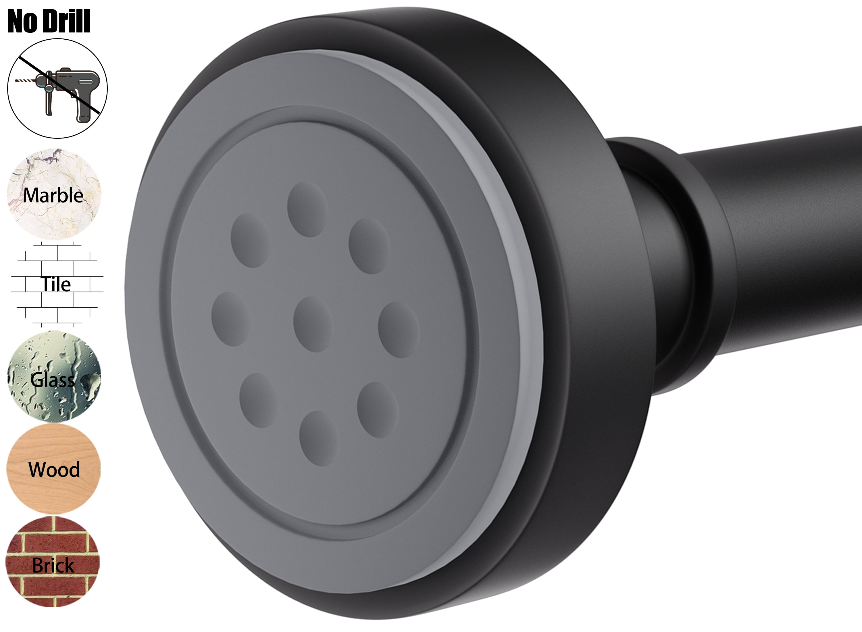 BloomFlower Black Shower Curtain Rod,43''-72'',Never Rust,Never Slip,No Drill,Matte,Adjustable Tension Metal Rod