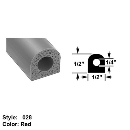 

High Temperature Hollow Foam Rubber Surface Mount Seal Style 028 - Ht.1/2 x Wd. 1/2 - Red - 5 ft long