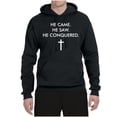 thumbnail image 2 of Wild Bobby, He Came He Saw He Conquered Inspirational/Christian Unisex Graphic Hoodie Sweatshirt, Black, Small, 2 of 6
