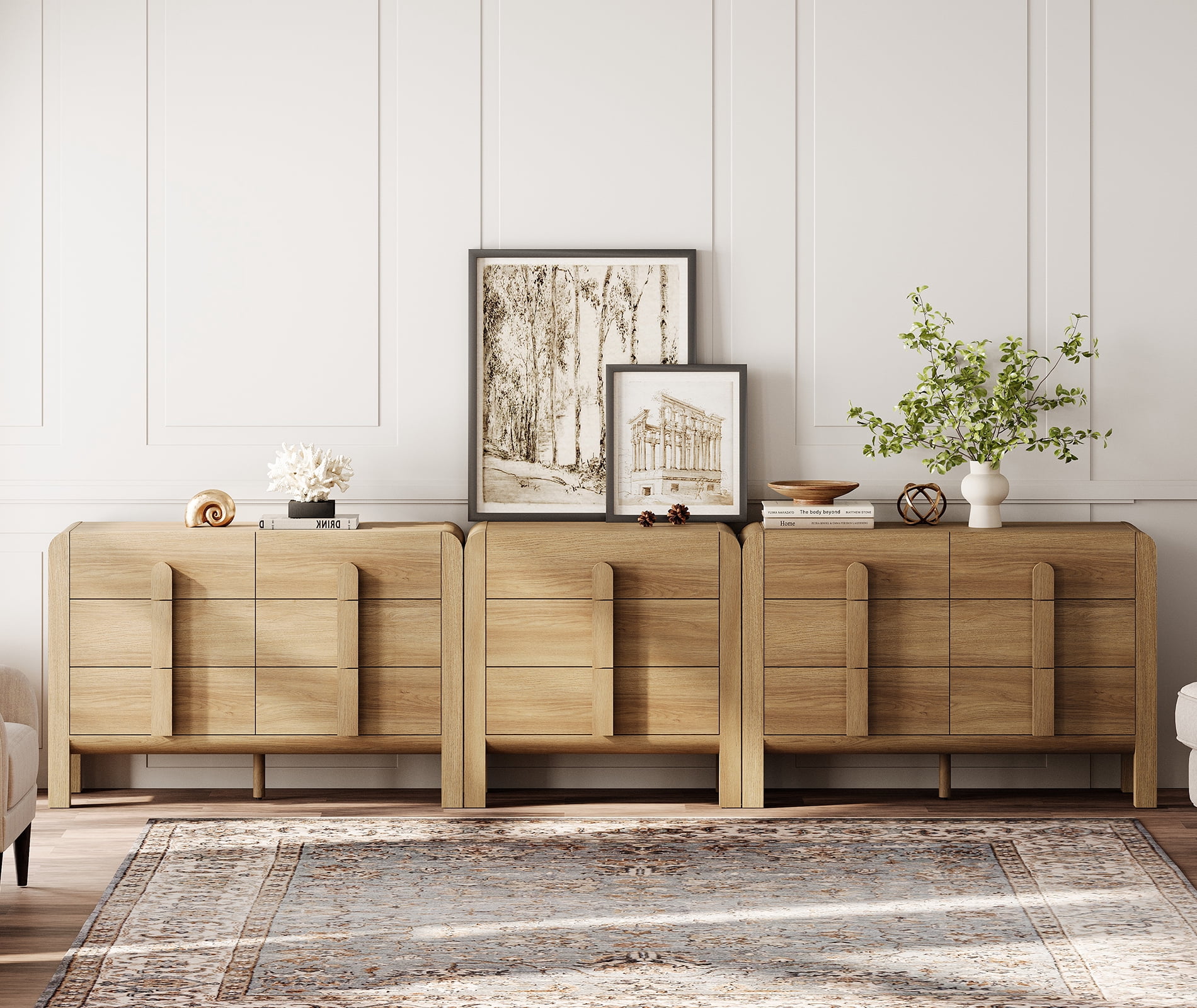 Modern Dresser TV Stand for TVs up to 120 inch, 3-in-1 Wood Media Console Table with 15 Drawers, Mid Century Entertainment Center with Storage for Living Room Bedroom