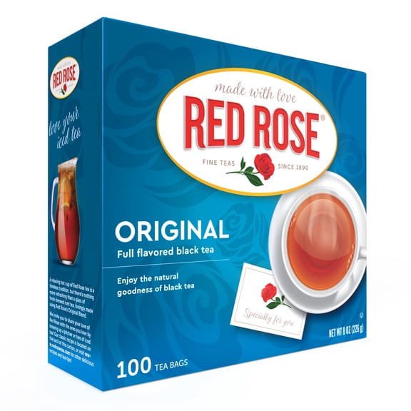 Red Rose Original Full Flavored Black Tea Specially Blended Strong Black Tea with 100 Tea Bags Per Box Contains Caffeine Brew Hot/Cold Original Black Tea