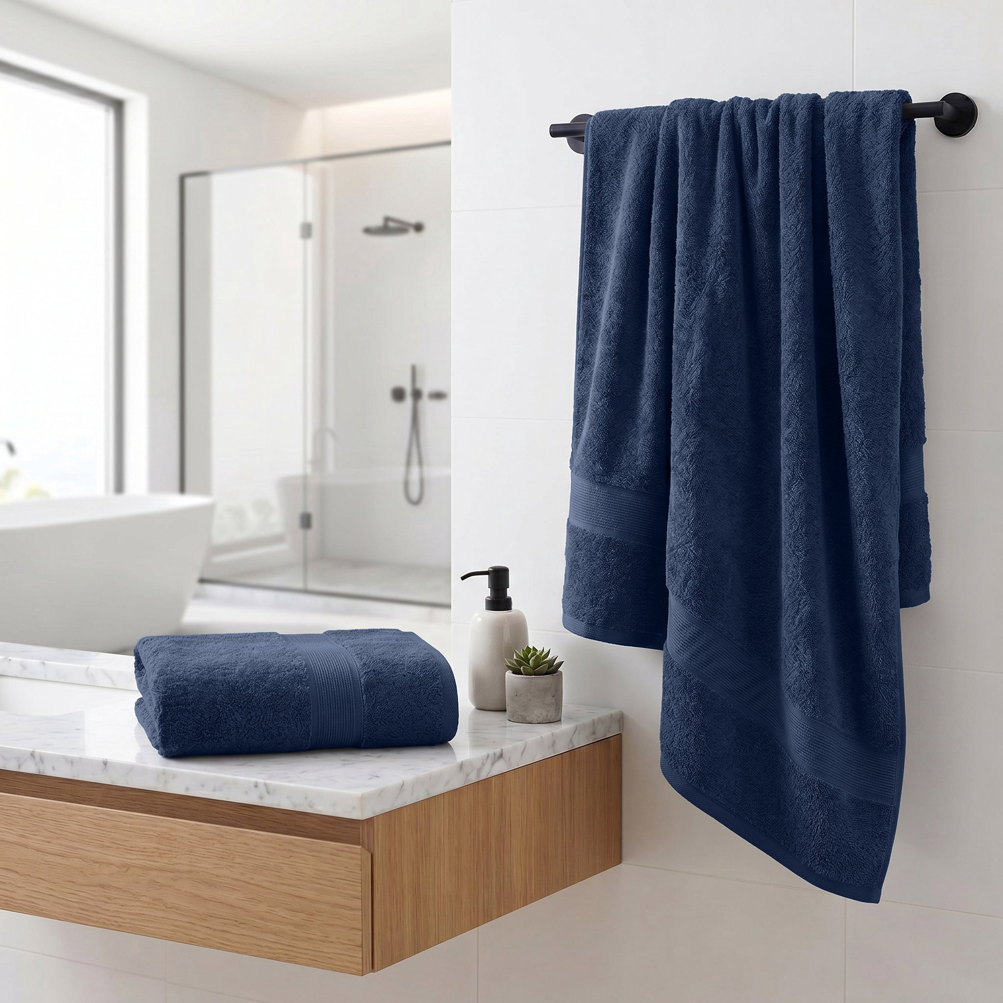 Superior Oregon Organic Cotton Medium Weight Bath Towels, 2-Piece Set, Navy Blue
