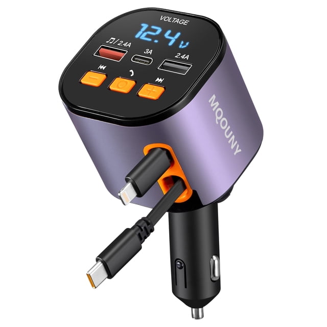 Cargador de coche retráctil MQOUNY 5 en 1 Fast 90 W con Bluetooth 5.3