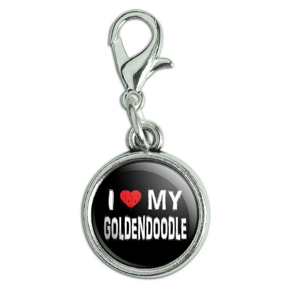 I Love My Goldendoodle Stylish Antiqued Bracelet Pendant Zipper Pull Charm with Lobster Clasp