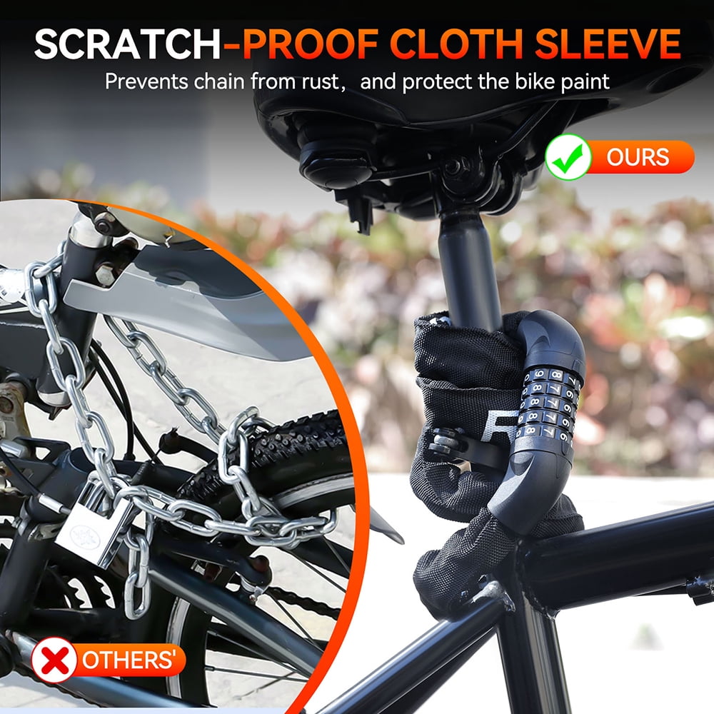 Bicycle Lock,Anti Theft Chain Lock 5 Digit Combination High Security Anti-theft Bicycle Chain Lock - 3.3 Ft Heavy Duty Keyless Bicycle Lock for Motorcycles, Scooters, Doors and Gates - 6mm T
