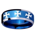thumbnail image 2 of Tungsten Multiple Maltese Cross 8mm Glossy Blue Two Tone Polished Beveled Edges Men Ring, 2 of 2